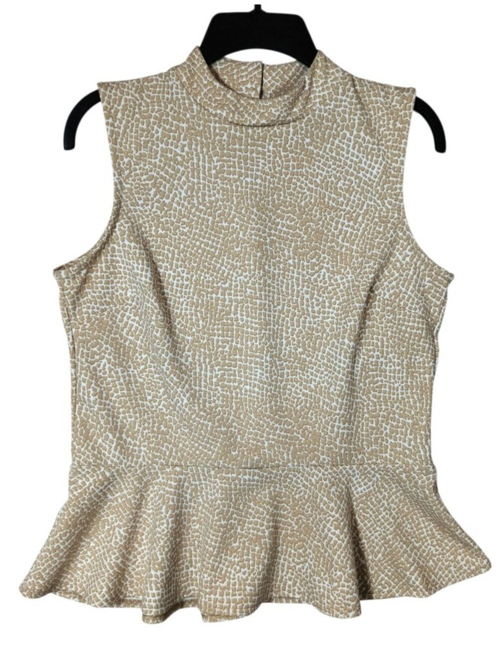 Banana Republic Mock Neck Peplum Sleeveless Animal Print Beige Tank Top Small